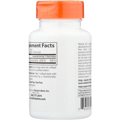 DOCTORS BEST: Vitamin D3 2000Iu, 180 sg