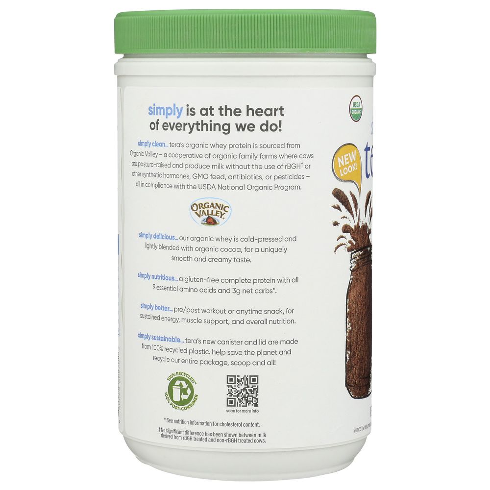 TERA'S WHEY: Grass Fed Organic Whey Protein Fair Trade Dark Chocolate, 12 oz