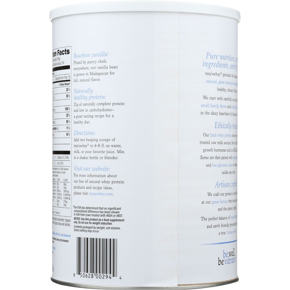 TERA'S WHEY: Bourbon Vanilla RBGH Free Whey Protein, 24 oz