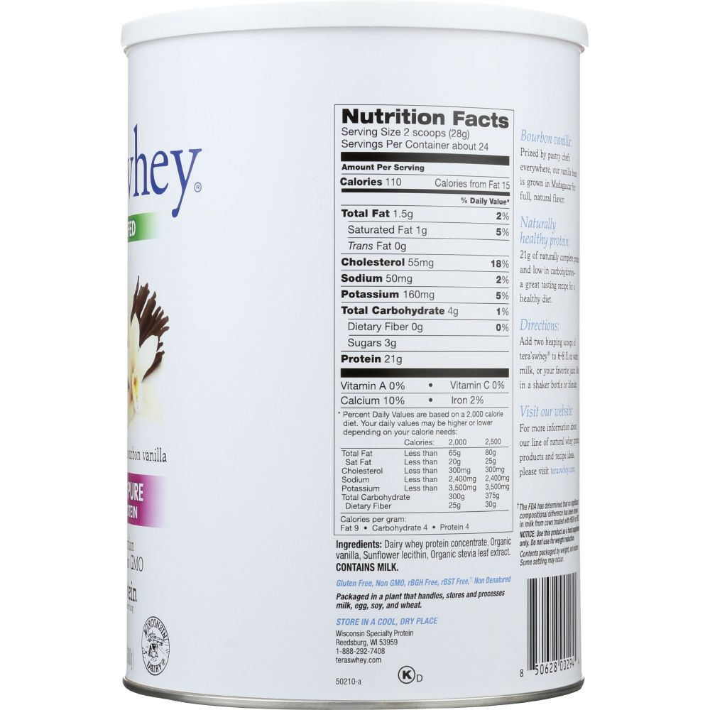 TERA'S WHEY: Bourbon Vanilla RBGH Free Whey Protein, 24 oz