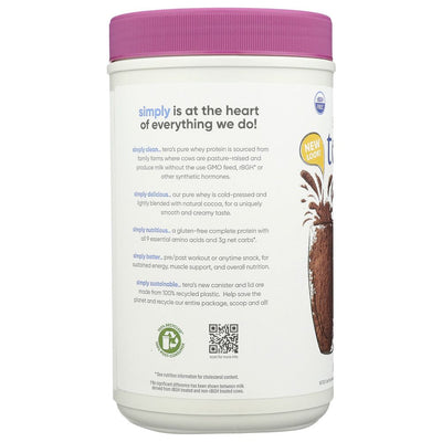 TERA'S WHEY: rBGH Free Fair Trade Certified Dark Chocolate Cocoa Whey Protein, 24 oz
