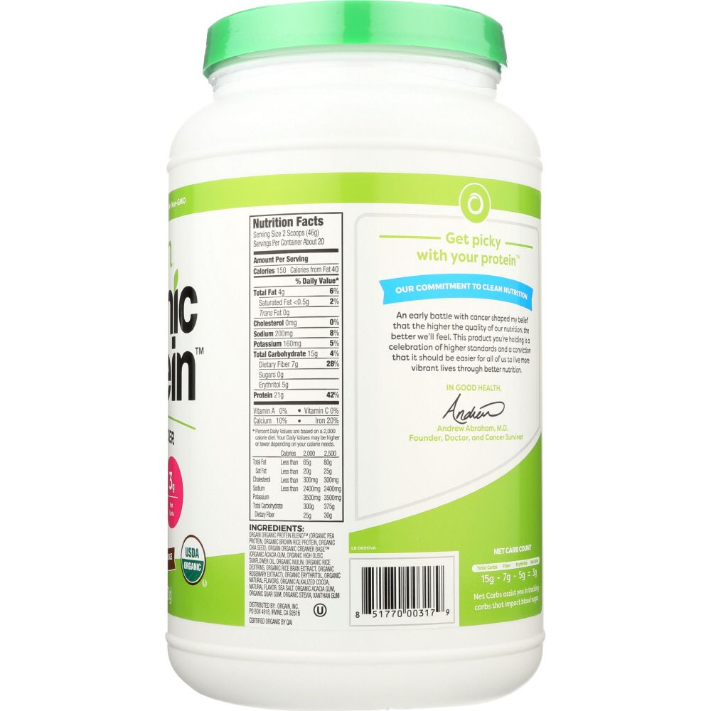 ORGAIN: Organic Protein Plant Based Powder Creamy Chocolate Fudge, 2.03 lb