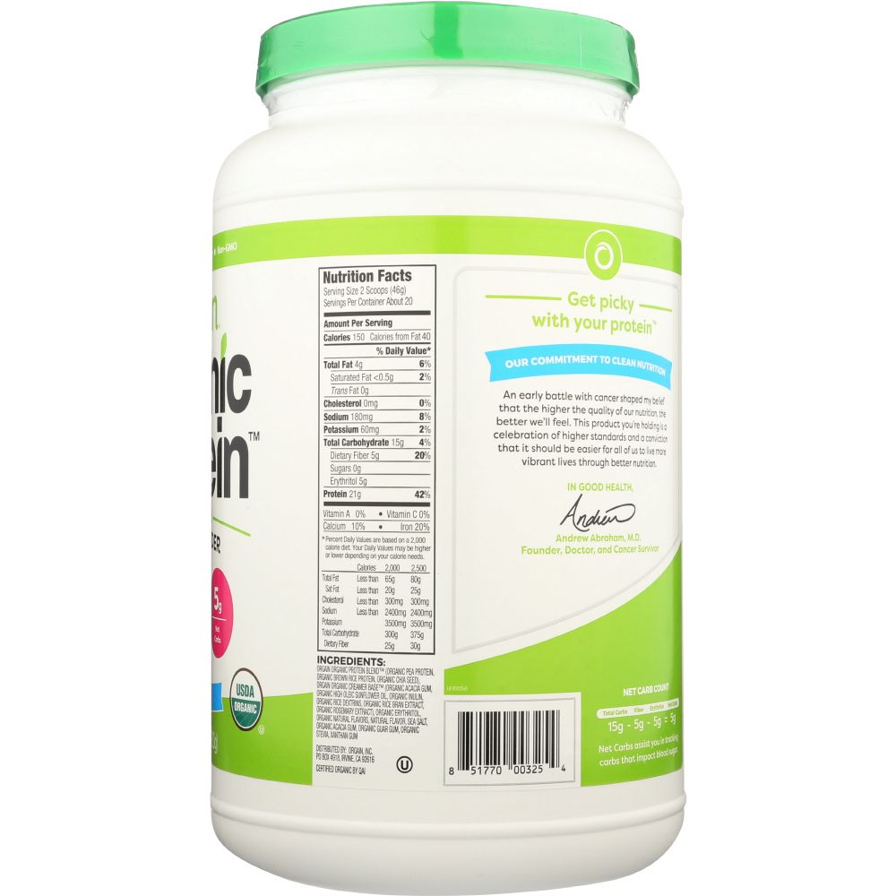 ORGAIN: Organic Protein Plant Based Powder Sweet Vanilla Bean, 2.03 lb