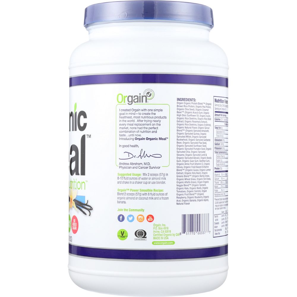 ORGAIN: Organic Meal All-in-one Nutrition Vanilla Bean, 2.01 lb