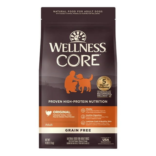 WELLNESS: Core Original Dry Dog Food Formula Grain Free, 4 lb