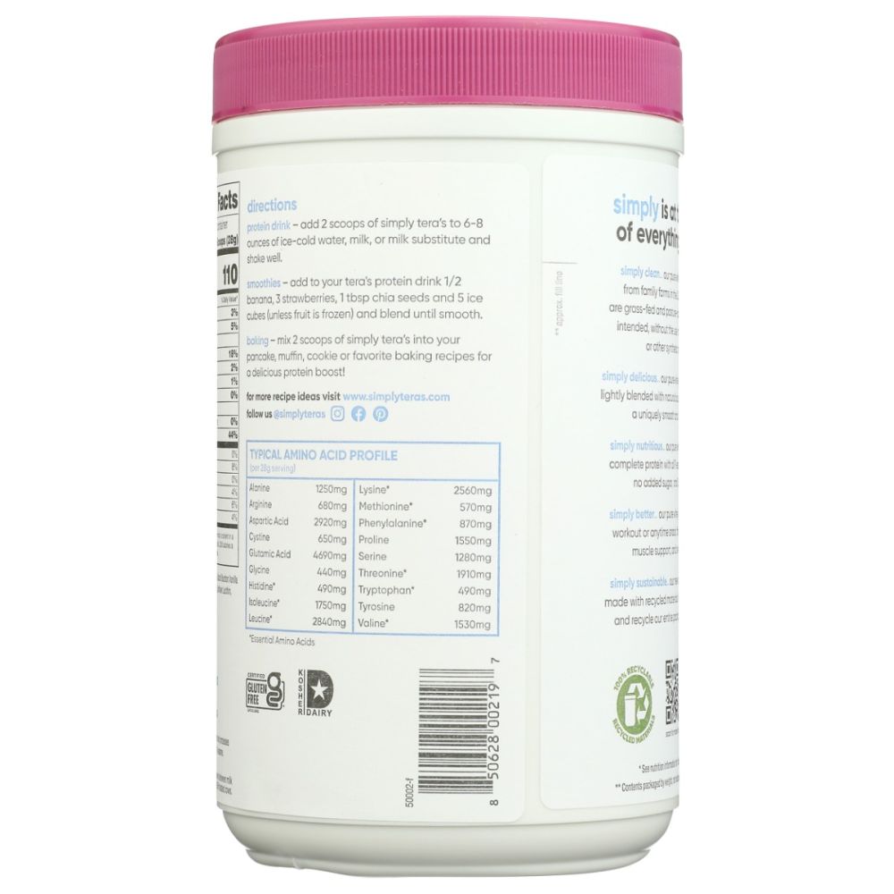 SIMPLY TERAS: Pure Whey Protein Bourbon Vanilla, 12 oz