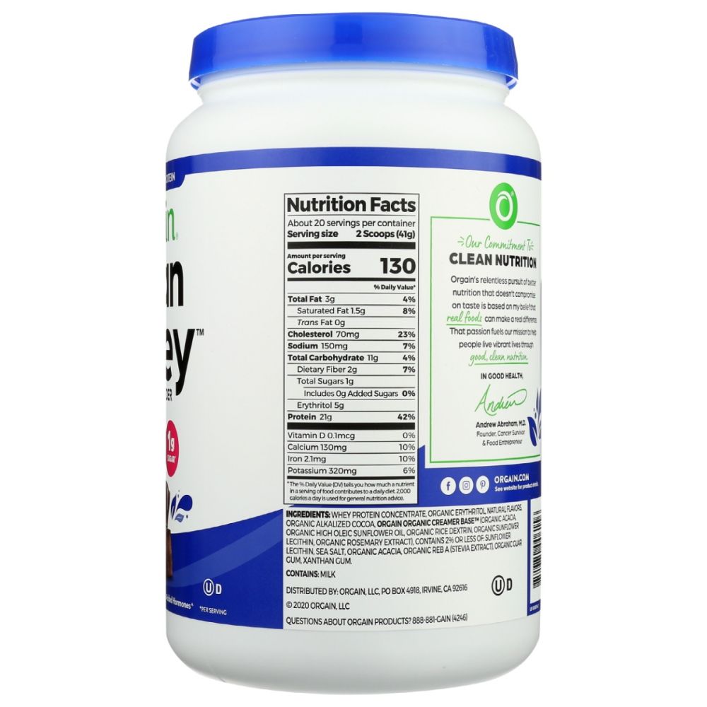 ORGAIN: Grass Fed Whey Protein Powder Creamy Chocolate Fudge, 29.2 oz