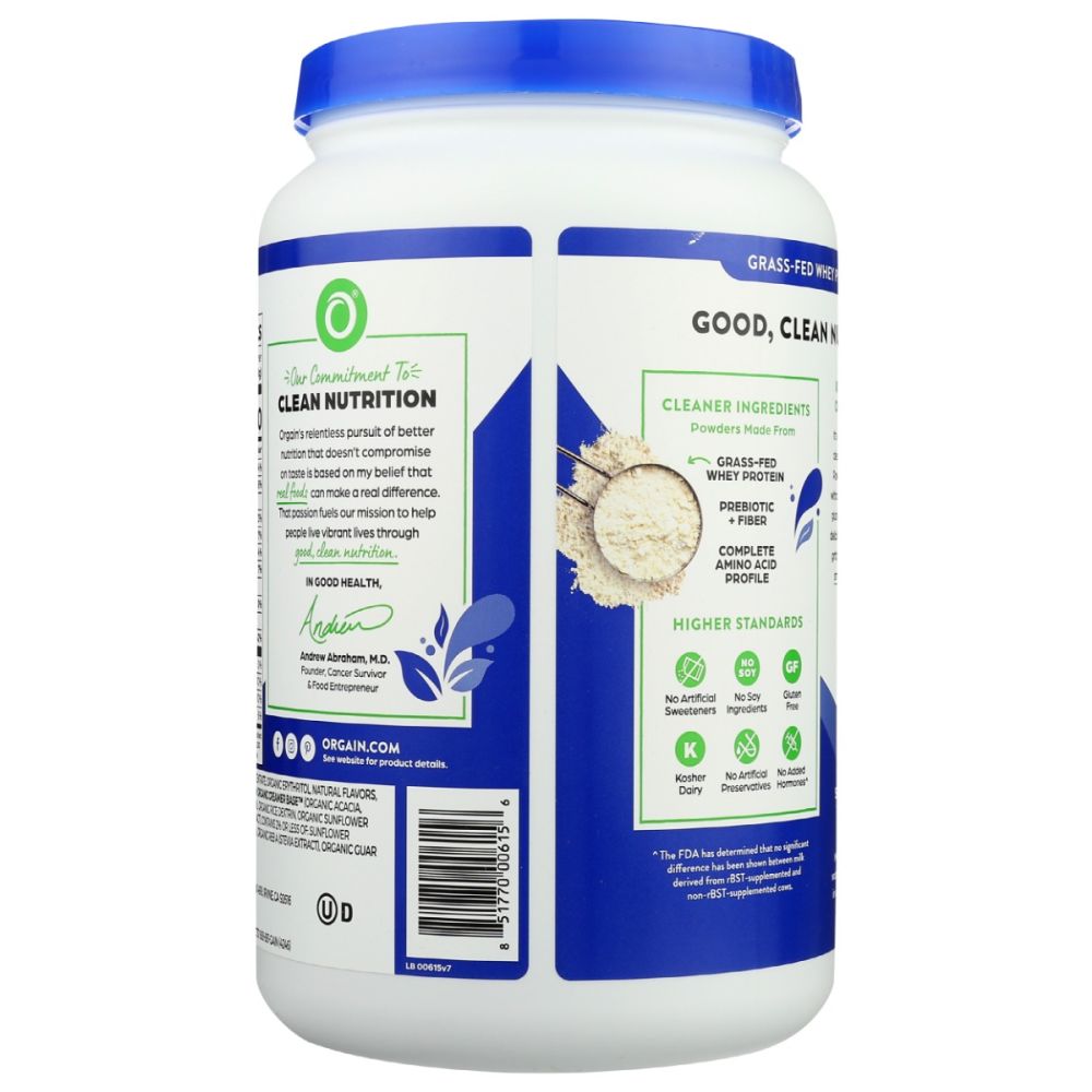 ORGAIN: Grass Fed Whey Protein Powder Creamy Chocolate Fudge, 29.2 oz