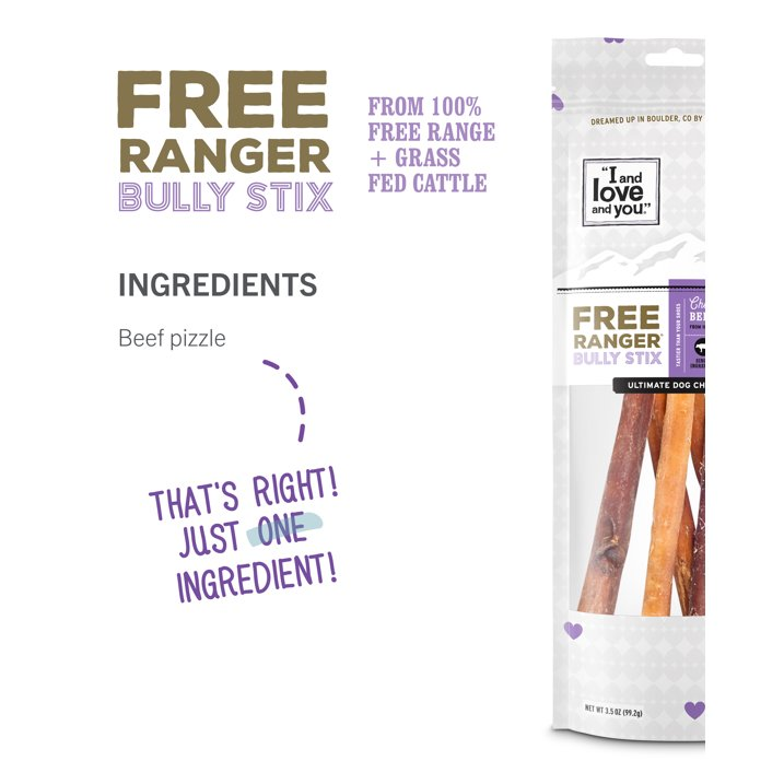 I&LOVE&YOU: Free Ranger Beef Bully Stix Dog Chews, 3.5 oz