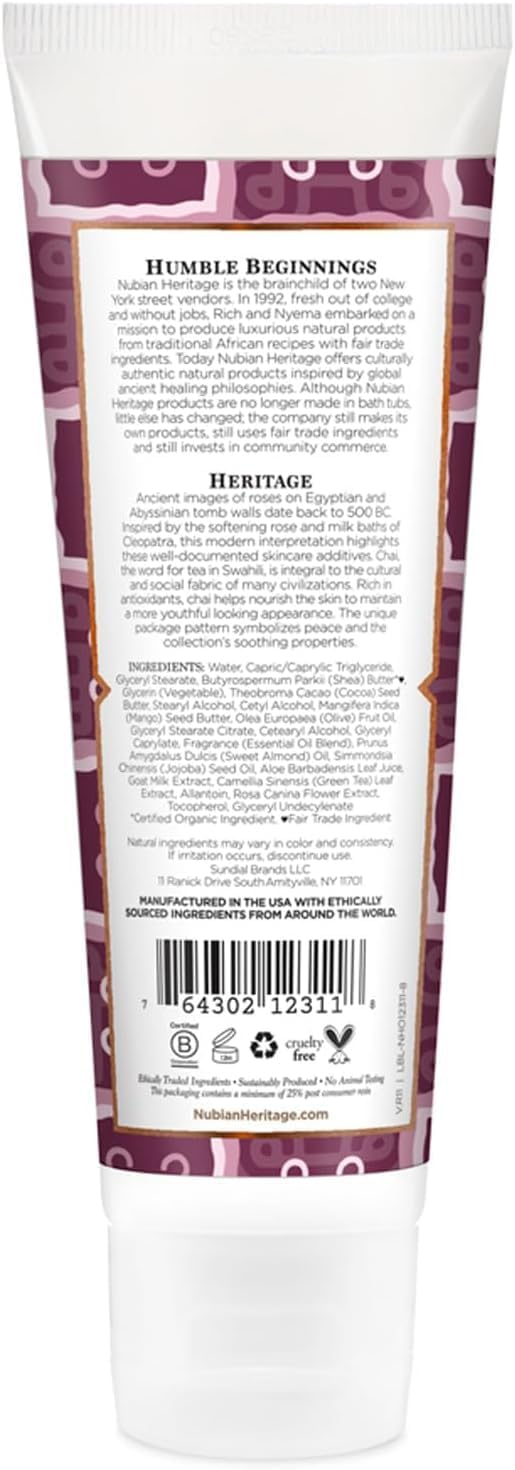 NUBIAN HERITAGE: Hand Cream Goat's Milk & Chai with Rose Extract, 4 oz