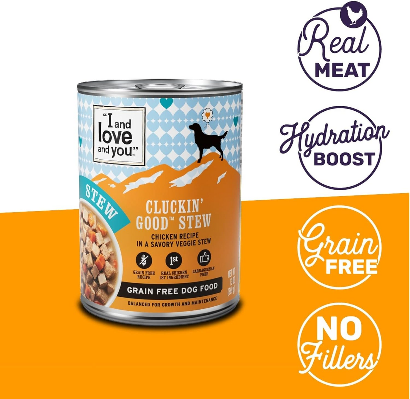 I AND LOVE AND YOU: Cluckin Good Stew Dog Food Can Chicken Morsels in a Savory Veggie Stew, 13 oz
