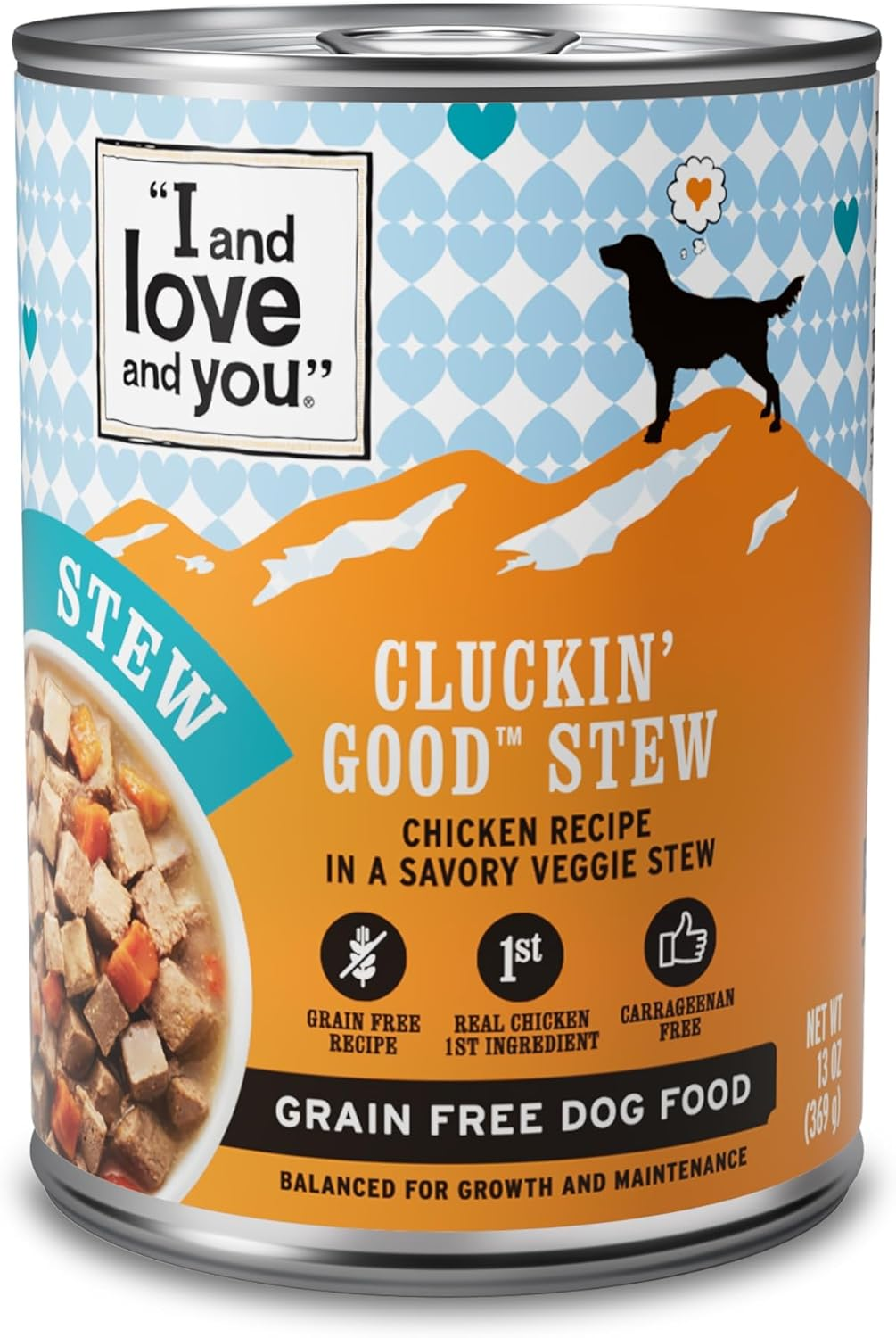 I AND LOVE AND YOU: Cluckin Good Stew Dog Food Can Chicken Morsels in a Savory Veggie Stew, 13 oz