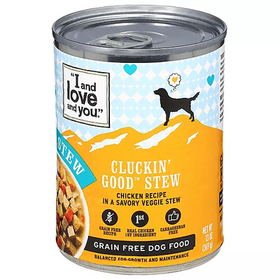 I AND LOVE AND YOU: Cluckin Good Stew Dog Food Can Chicken Morsels in a Savory Veggie Stew, 13 oz
