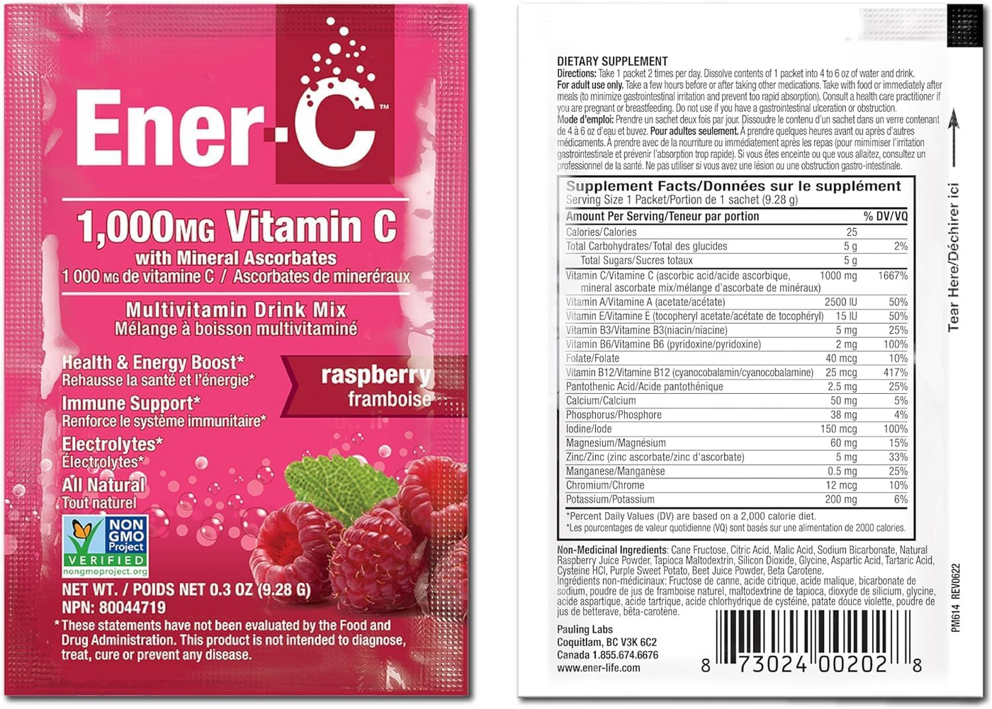 ENER LIFE: Raspberry Multivitamin Drink Mix, 30 pc
