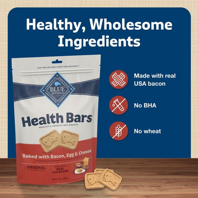 BLUE BUFFALO: Health Bars Baked with Bacon, Egg and Cheese Crunchy Dog Biscuits, 16 oz