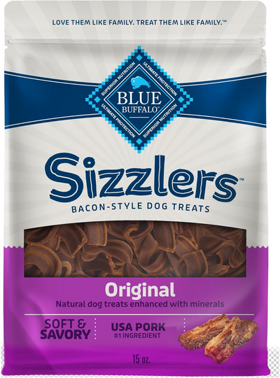 BLUE BUFFALO: Sizzlers Original Bacon-Style Dog Treats, 15 oz