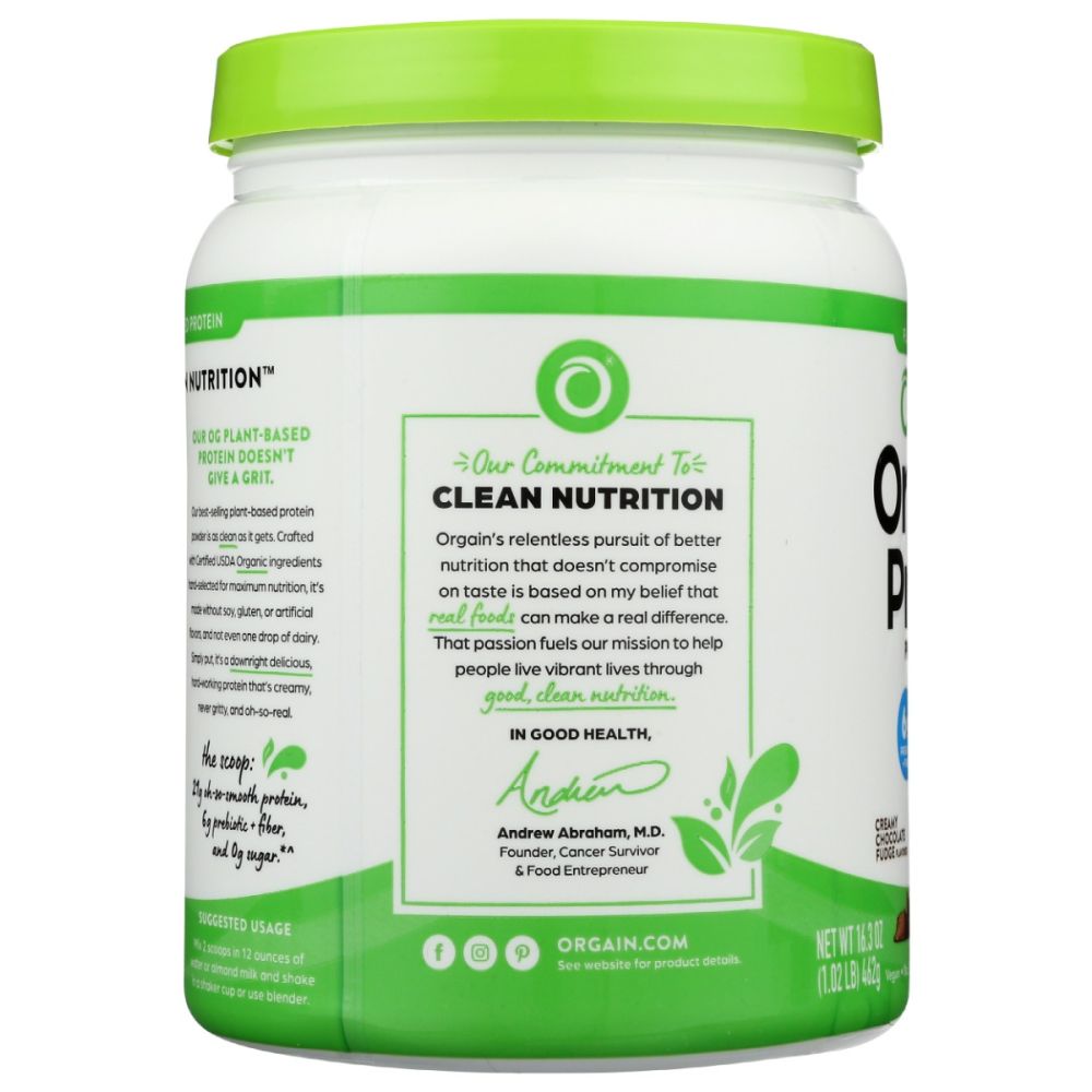 ORGAIN: Organic Protein Plant Based Protein Powder Creamy Chocolate Fudge, 16.3 oz
