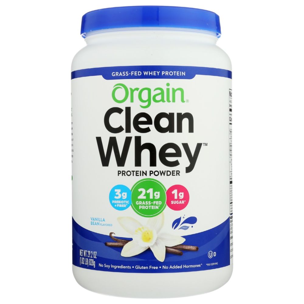 ORGAIN: Grass Fed Whey Protein Powder Vanilla Bean, 29.2 oz