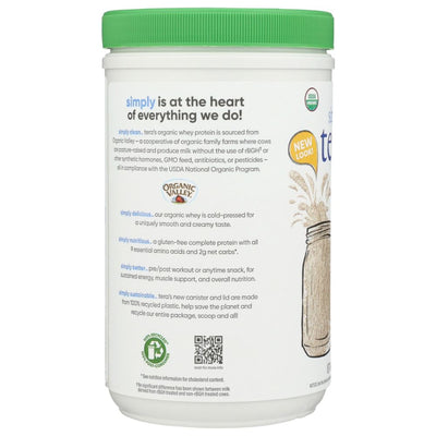 SIMPLY TERAS: Organic Whey Protein Plain Unsweetened, 12 oz
