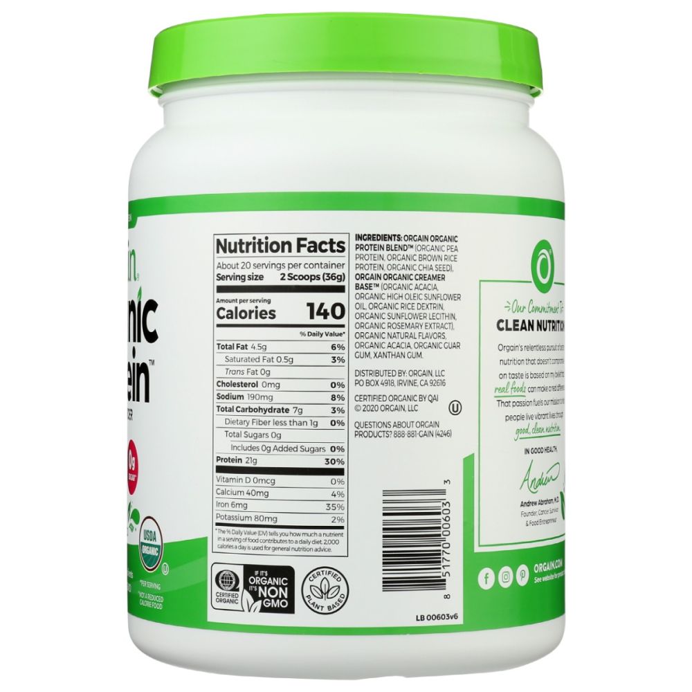 ORGAIN: Organic Protein Plant Based Protein Powder Natural Unsweetened, 25.3 oz